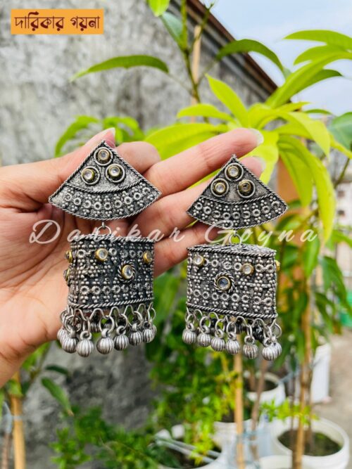 Traditional Silver Oxidized Dangle Earrings