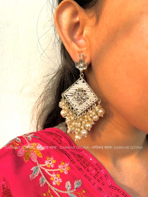Square Shape Earrings With Floral Push Back - Beautiful Beads - Image 2