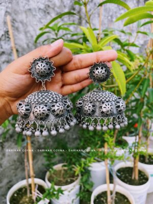 Oxidized Silver Jhumka Earrings