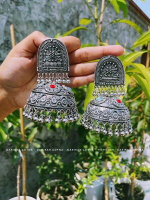 Silver Colorful Oxidized Jhumka Earrings