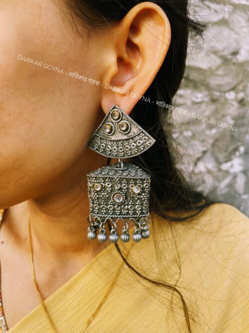 Traditional Silver Oxidized Dangle Earrings - Image 2