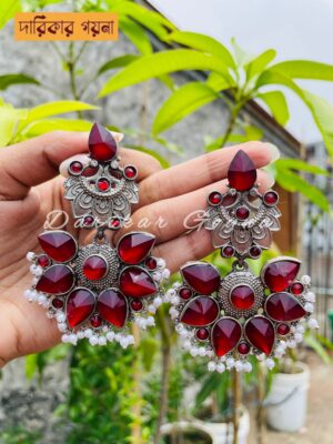 Emerald Beautiful Stoned Multani Earrings - Red