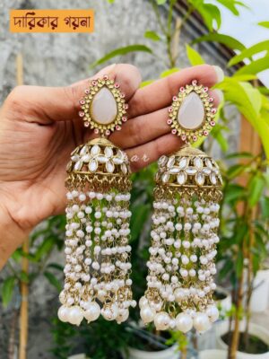 Earring With Emerald Big Stone & Kundan Work & Danle Beads