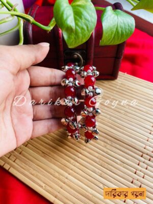 Elegant Red Bead Silver Jhumka Bangle - Size 26