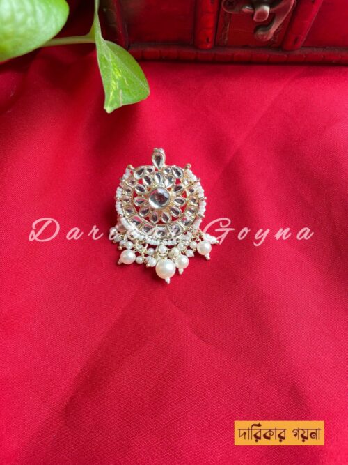 Adjustable Pearl Finger Ring - Kundan Touch