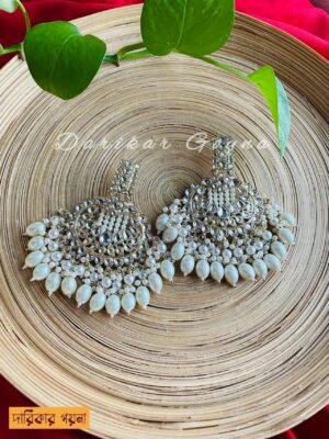 Stunning White Kundan Worked Multani Earrings with Beads