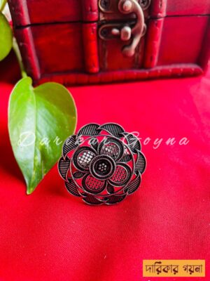 Floral Antique Oxidized Adjustable Finger Ring