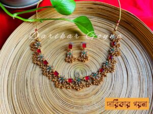 South Indian Style With Gemstone Choker Set Plus Two Earrings
