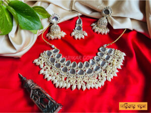 Necklace Set With Polki Mirror Touch and Kundan - Tikli - Earrings