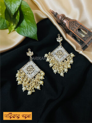 Square Shape Earrings With Floral Push Back - Beautiful Beads