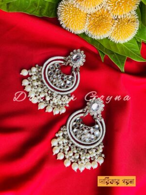 Handcrafted Kundan Beaded Chandbali Earring - White