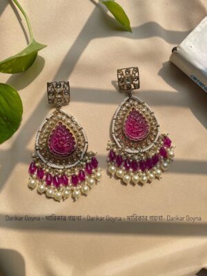 Stunning Leaf Shape Multani Earrings With Beads & Kundan Work - Purple