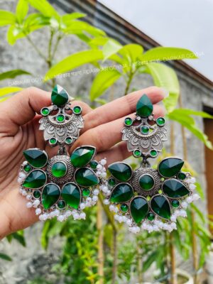 Emerald Beautiful Stoned Multani Earrings - Green