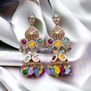 Gorgeous Mirror Stoned Earring With Beads - Multicolor