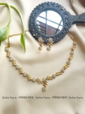 Diamond Cut Inspired Golden Flowery Style Necklace Set